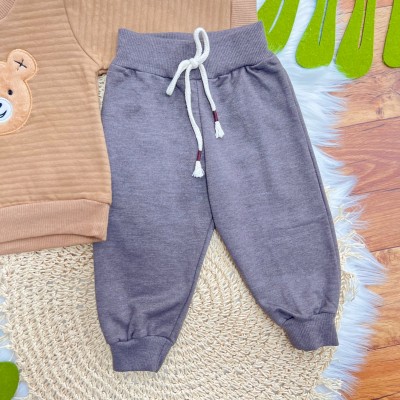 Conj. Casaco Matalasse Ursinho de Pelinho e Calça de Moletom - Marrom